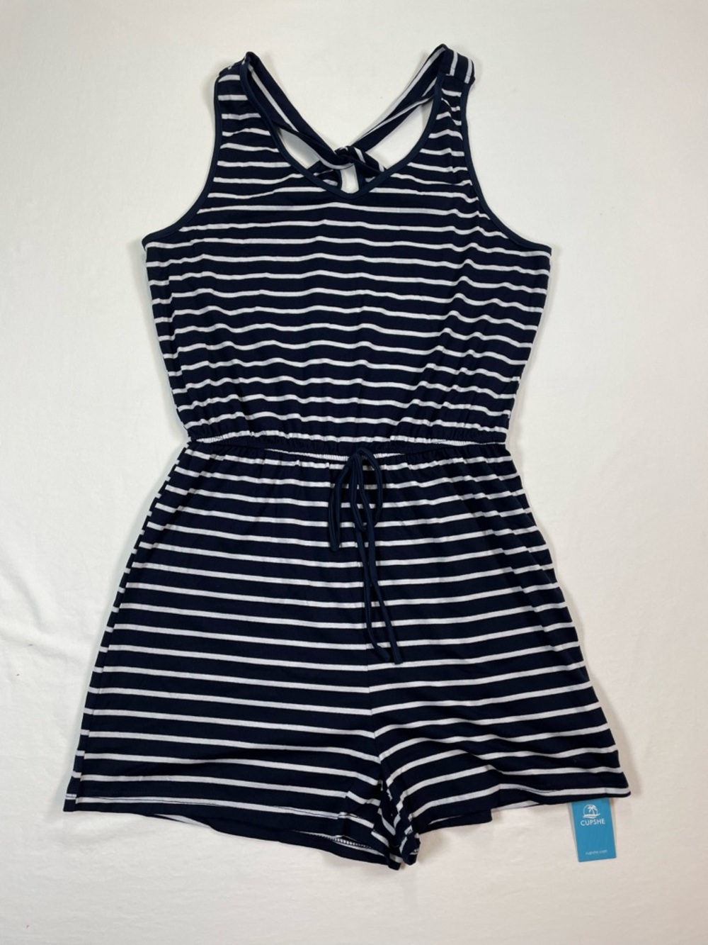 Cupshe Navy & White Striped Sleeveless Romper Size Medium
